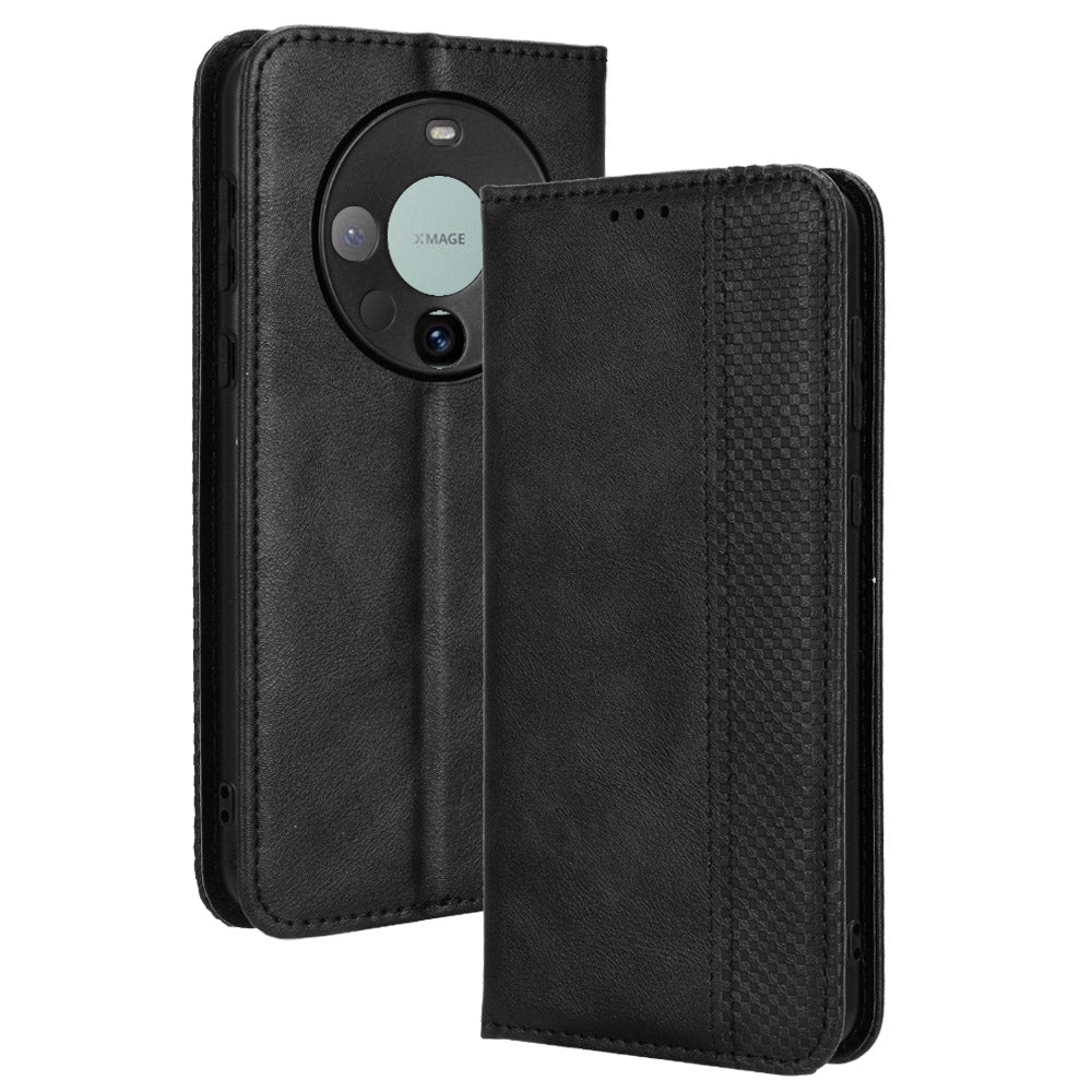 For Huawei Mate 60 Retro PU Leather Case Magnetic Auto-absorbed Wallet Stand Phone Cover