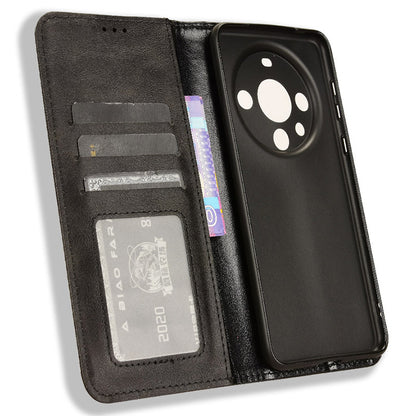 For Huawei Mate 60 Retro PU Leather Case Magnetic Auto-absorbed Wallet Stand Phone Cover
