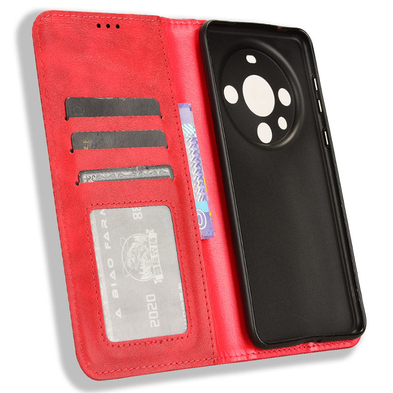 For Huawei Mate 60 Retro PU Leather Case Magnetic Auto-absorbed Wallet Stand Phone Cover