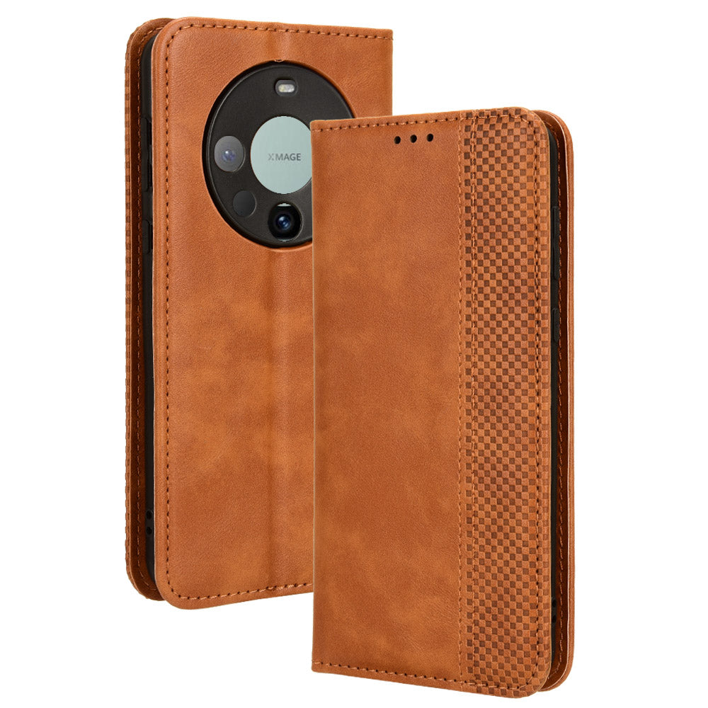 For Huawei Mate 60 Retro PU Leather Case Magnetic Auto-absorbed Wallet Stand Phone Cover