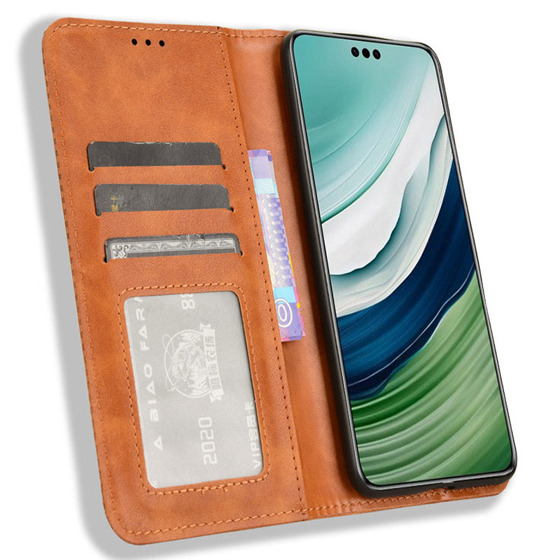 For Huawei Mate 60 Retro PU Leather Case Magnetic Auto-absorbed Wallet Stand Phone Cover
