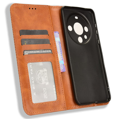 For Huawei Mate 60 Retro PU Leather Case Magnetic Auto-absorbed Wallet Stand Phone Cover