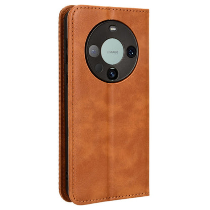 For Huawei Mate 60 Retro PU Leather Case Magnetic Auto-absorbed Wallet Stand Phone Cover
