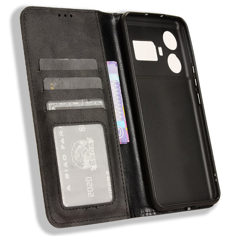 For Realme GT5 5G Retro PU Leather Wallet Case Folding Stand Drop-proof Phone Cover