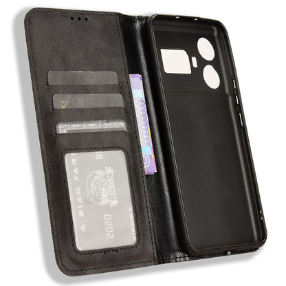 For Realme GT5 5G Retro PU Leather Wallet Case Folding Stand Drop-proof Phone Cover