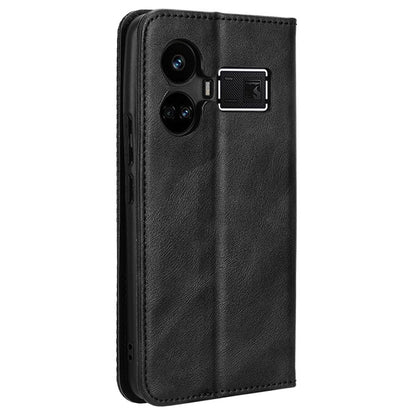 For Realme GT5 5G Retro PU Leather Wallet Case Folding Stand Drop-proof Phone Cover