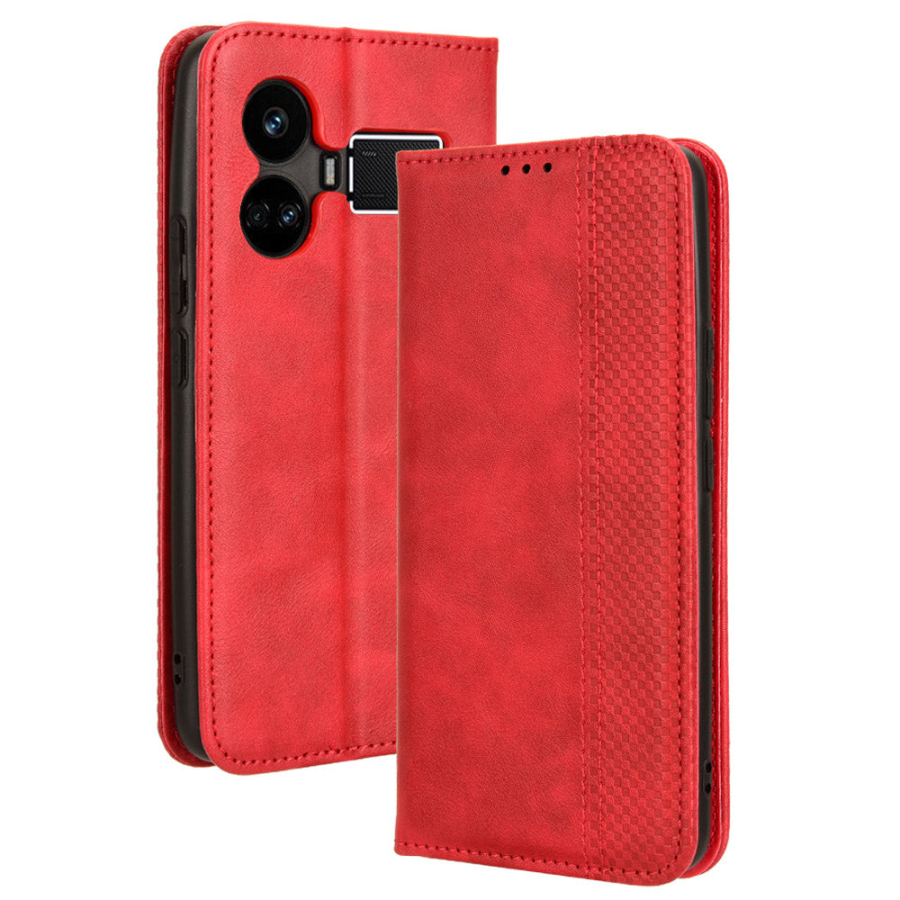 For Realme GT5 5G Retro PU Leather Wallet Case Folding Stand Drop-proof Phone Cover