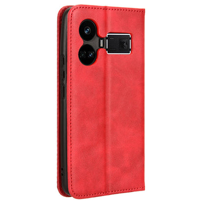 For Realme GT5 5G Retro PU Leather Wallet Case Folding Stand Drop-proof Phone Cover