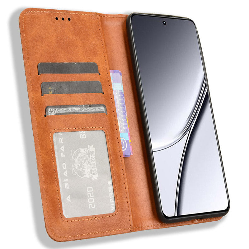 For Realme GT5 5G Retro PU Leather Wallet Case Folding Stand Drop-proof Phone Cover