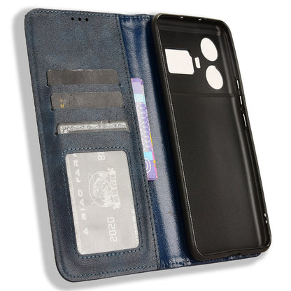 For Realme GT5 5G Retro PU Leather Wallet Case Folding Stand Drop-proof Phone Cover