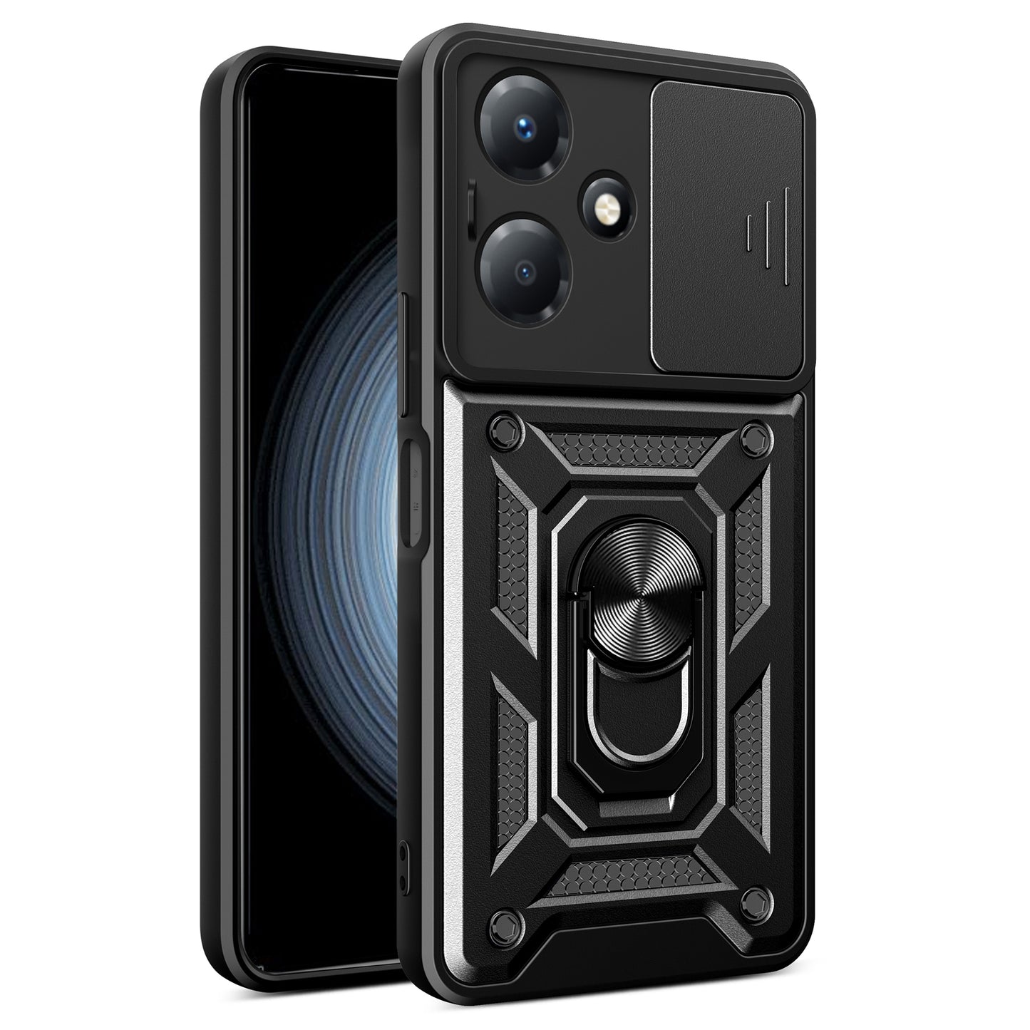 For Infinix Hot 30 Play Phone Case PC+TPU Kickstand Phone Cover with Slide Lens Protection