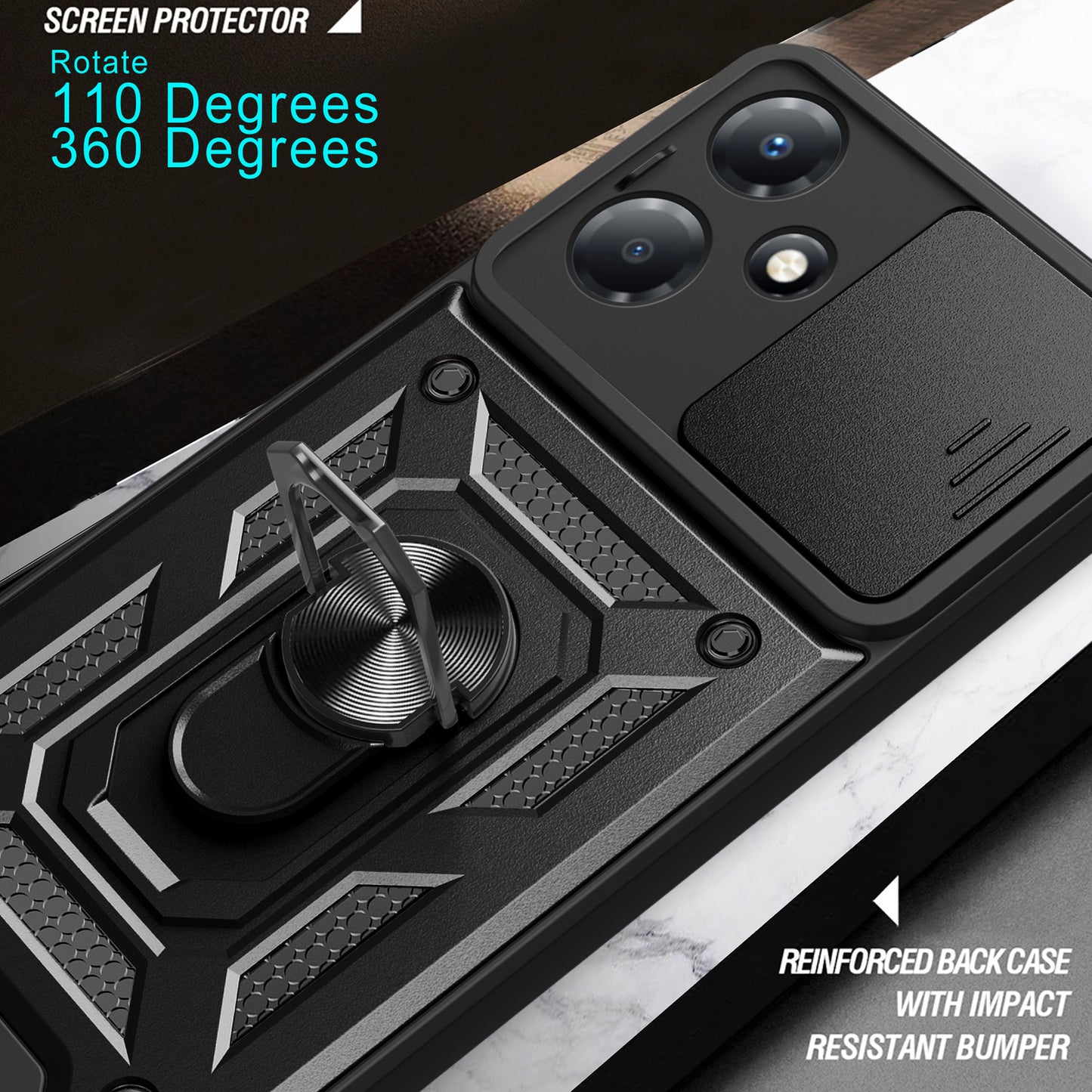 For Infinix Hot 30 Play Phone Case PC+TPU Kickstand Phone Cover with Slide Lens Protection