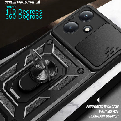 For Infinix Hot 30 Play Phone Case PC+TPU Kickstand Phone Cover with Slide Lens Protection