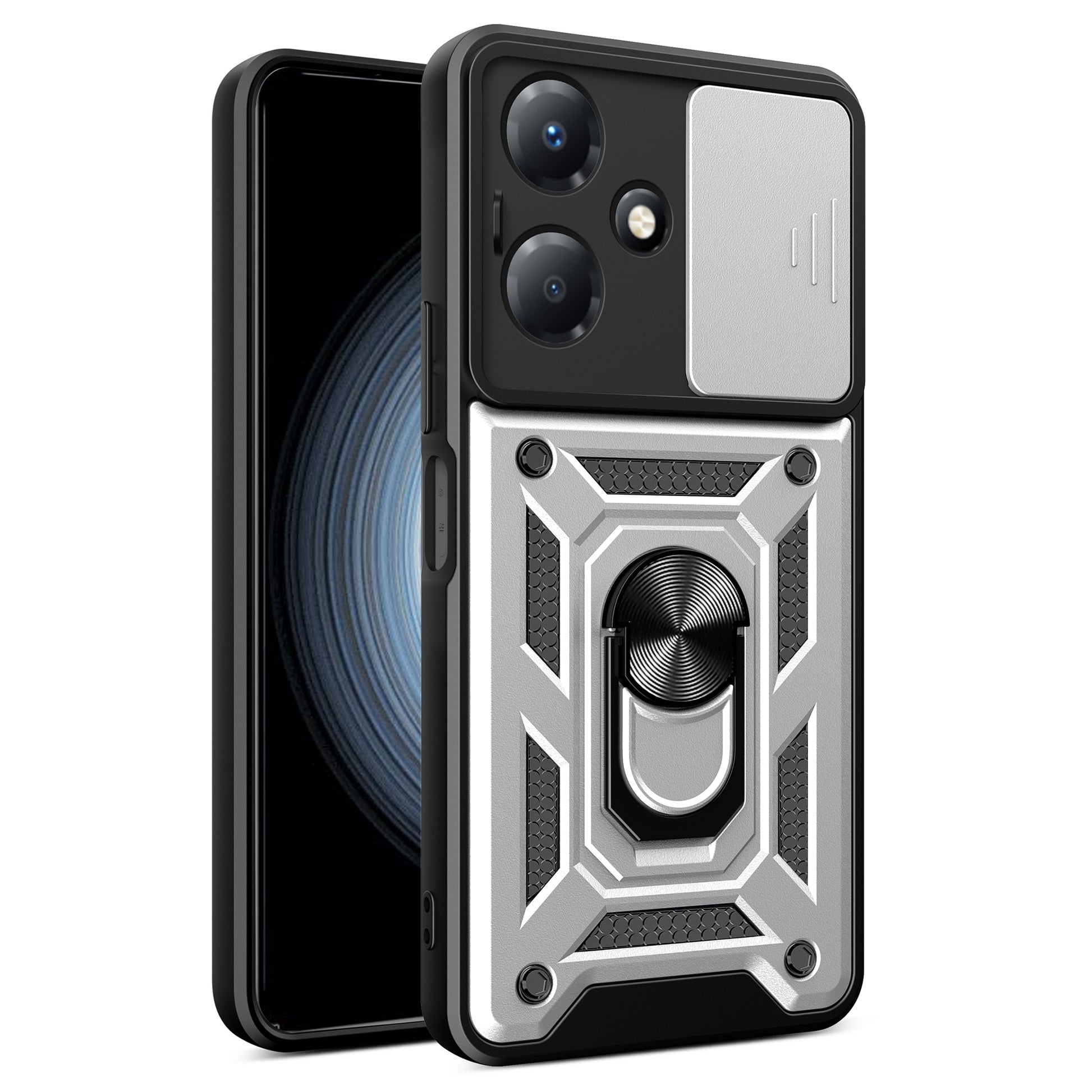 For Infinix Hot 30 Play Phone Case PC+TPU Kickstand Phone Cover with Slide Lens Protection