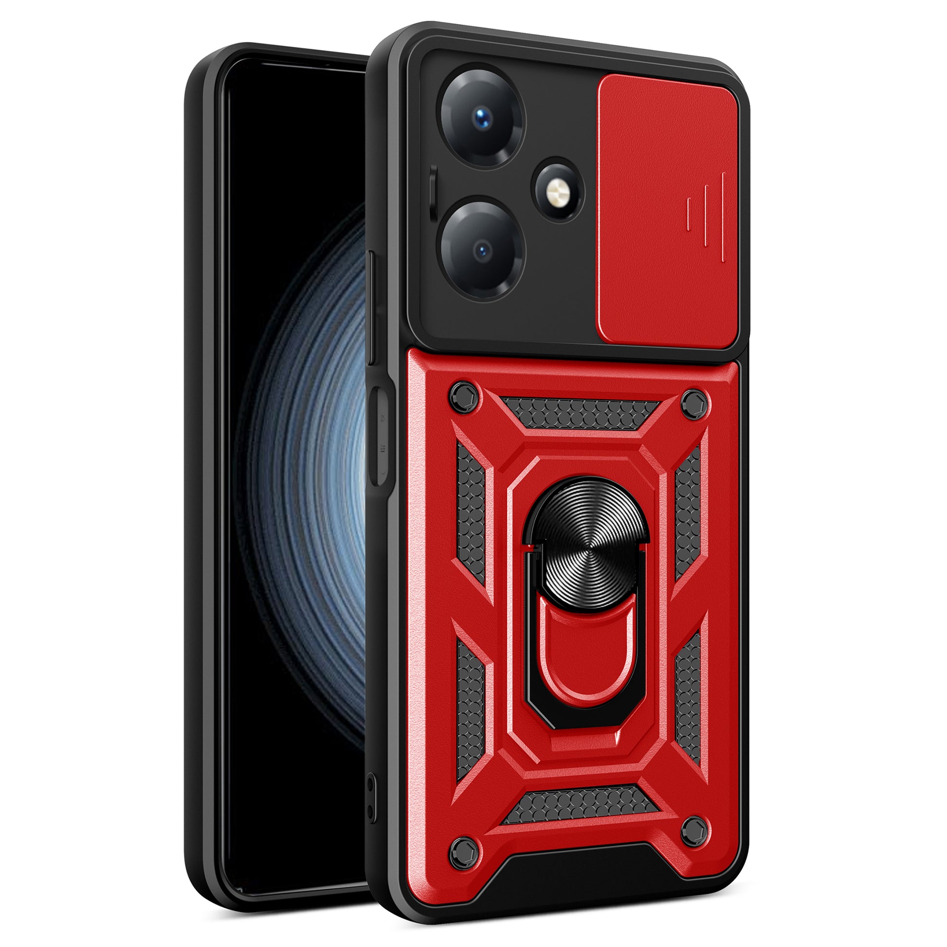 For Infinix Hot 30 Play Phone Case PC+TPU Kickstand Phone Cover with Slide Lens Protection