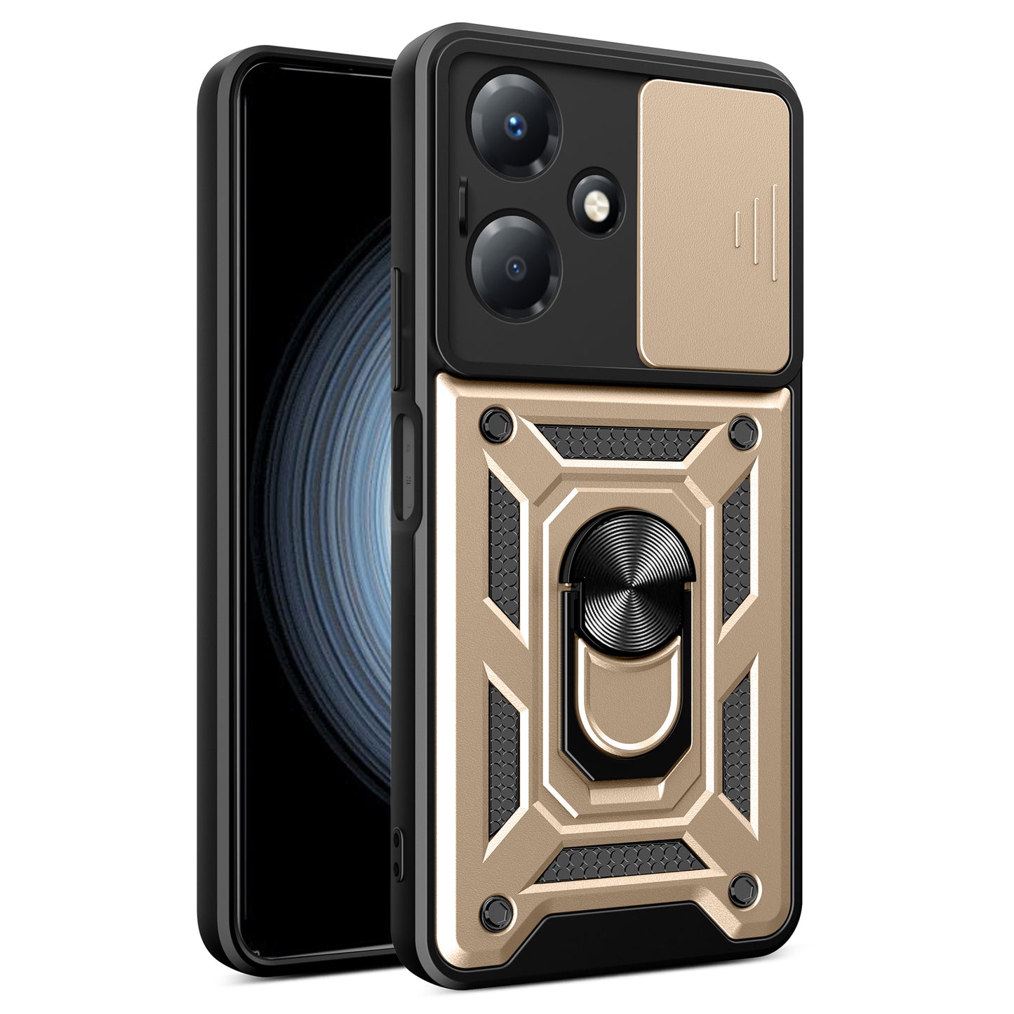 For Infinix Hot 30 Play Phone Case PC+TPU Kickstand Phone Cover with Slide Lens Protection