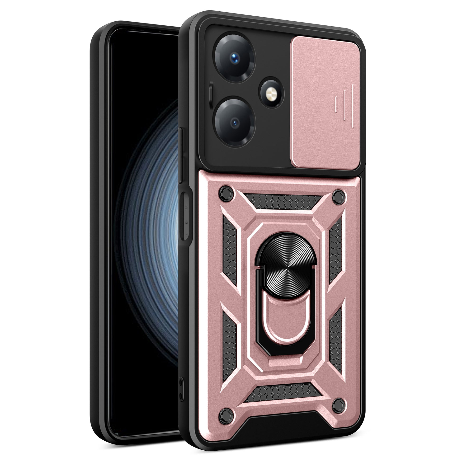 For Infinix Hot 30 Play Phone Case PC+TPU Kickstand Phone Cover with Slide Lens Protection