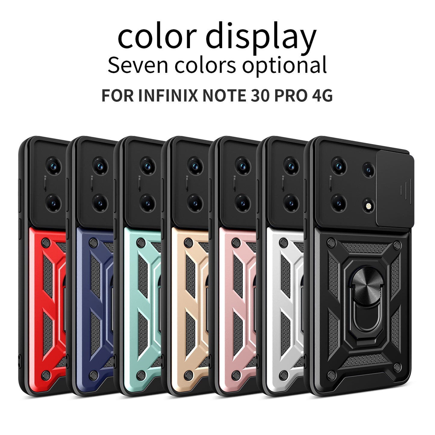 For Infinix Note 30 Pro 4G Slim-Fit PC+TPU Kickstand Anti-drop Cover Slide Lens Protection Phone Case