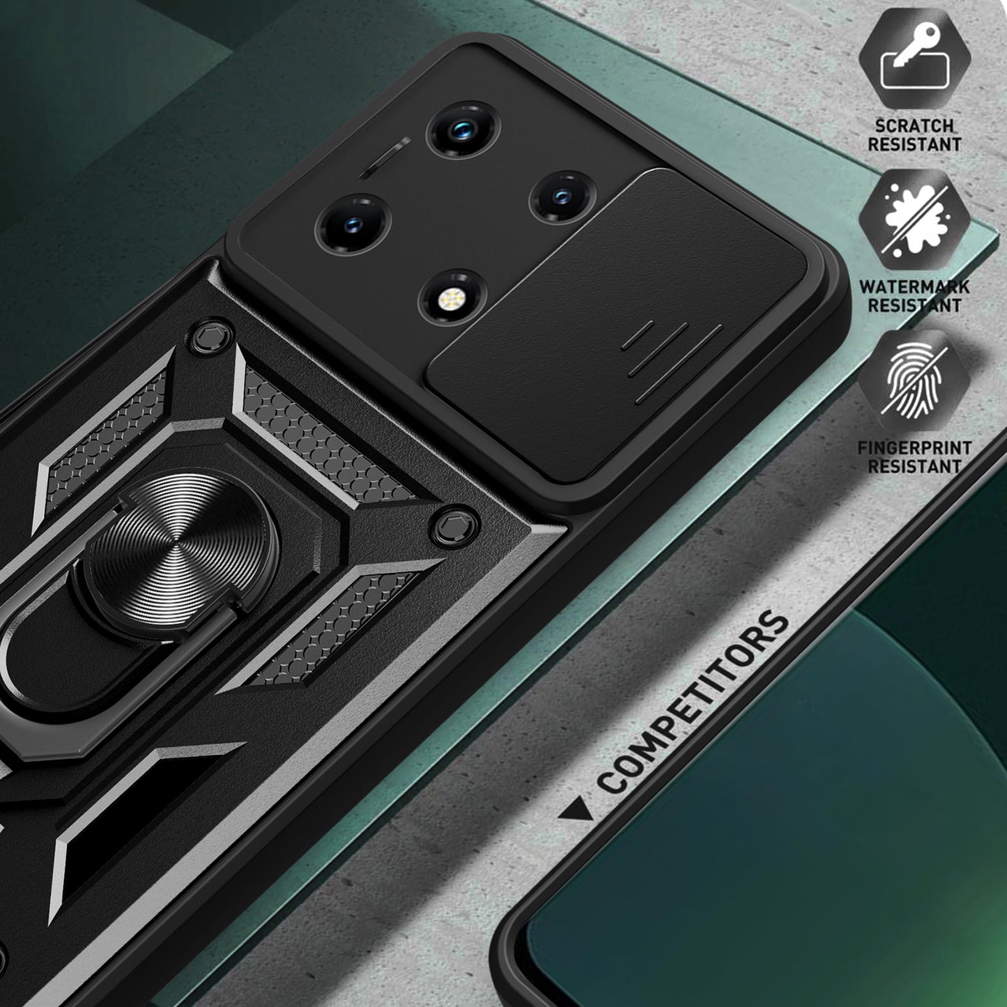 For Infinix Note 30 Pro 4G Slim-Fit PC+TPU Kickstand Anti-drop Cover Slide Lens Protection Phone Case