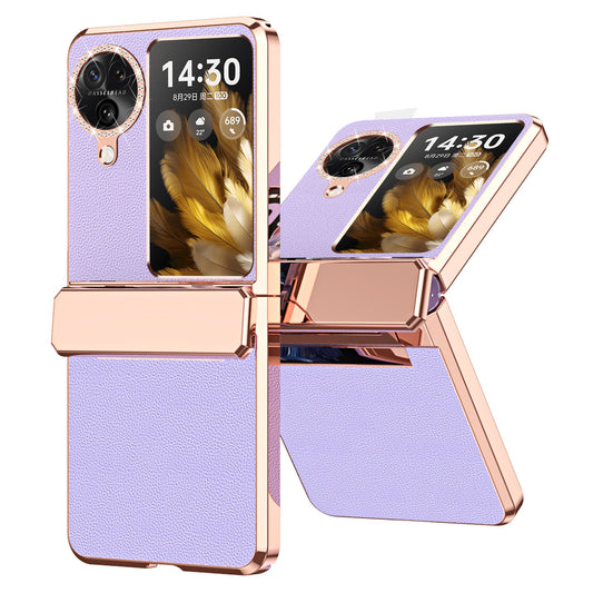 For Oppo Find N3 Flip 5G Drop-proof PU Leather+PC Case Anti-fingerprint Electroplating Phone Cover