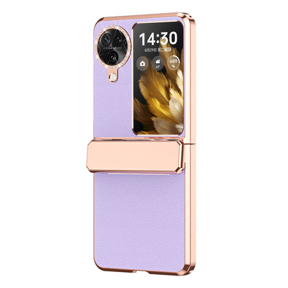 For Oppo Find N3 Flip 5G Drop-proof PU Leather+PC Case Anti-fingerprint Electroplating Phone Cover