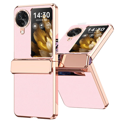 For Oppo Find N3 Flip 5G Drop-proof PU Leather+PC Case Anti-fingerprint Electroplating Phone Cover