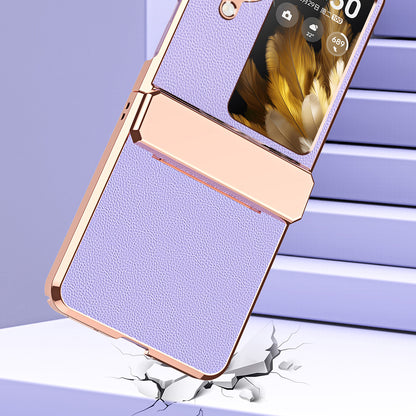 For Oppo Find N3 Flip 5G Drop-proof PU Leather+PC Case Anti-fingerprint Electroplating Phone Cover