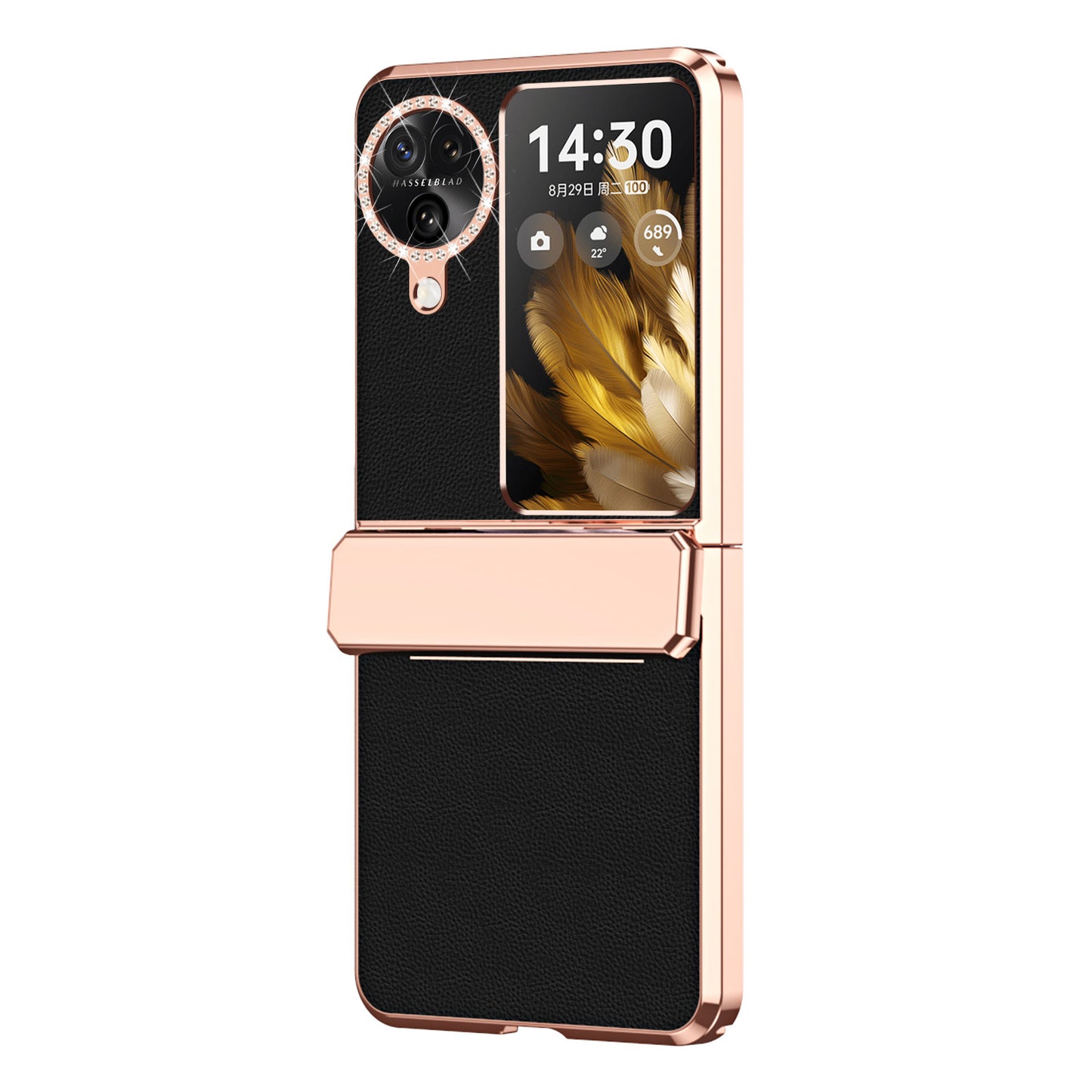 For Oppo Find N3 Flip 5G Drop-proof PU Leather+PC Case Anti-fingerprint Electroplating Phone Cover