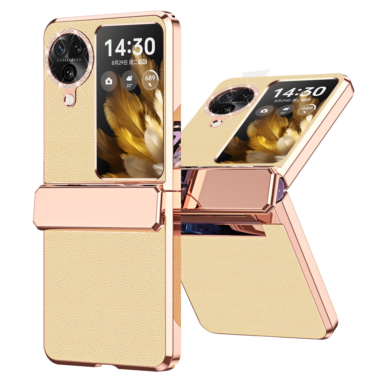 For Oppo Find N3 Flip 5G Drop-proof PU Leather+PC Case Anti-fingerprint Electroplating Phone Cover