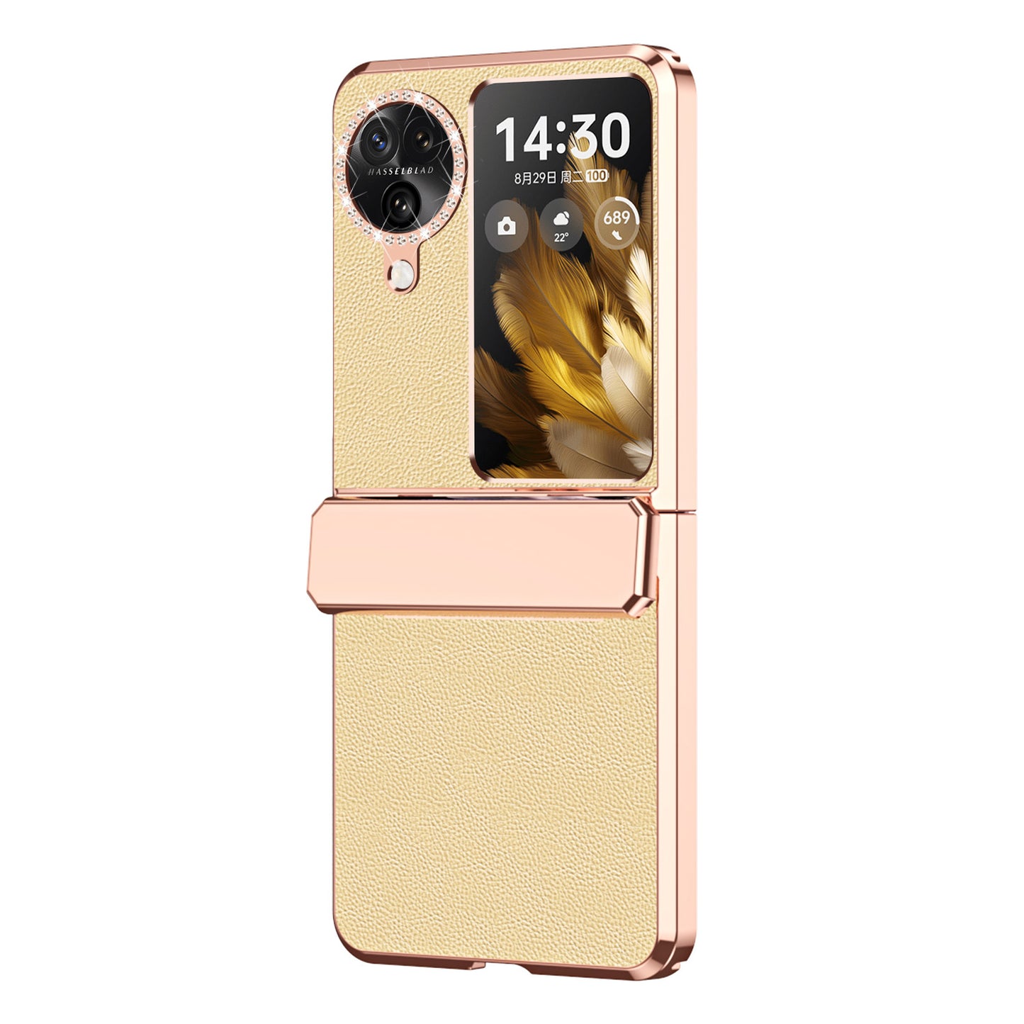 For Oppo Find N3 Flip 5G Drop-proof PU Leather+PC Case Anti-fingerprint Electroplating Phone Cover