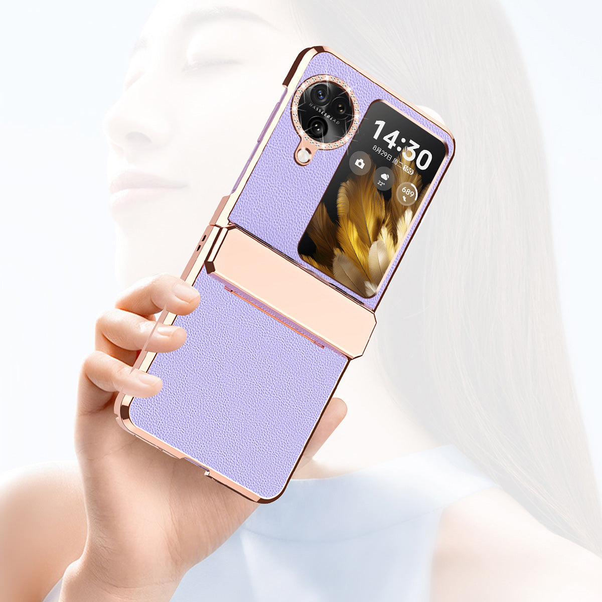 For Oppo Find N3 Flip 5G Drop-proof PU Leather+PC Case Anti-fingerprint Electroplating Phone Cover