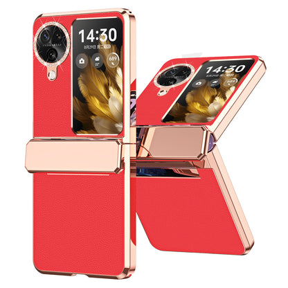 For Oppo Find N3 Flip 5G Drop-proof PU Leather+PC Case Anti-fingerprint Electroplating Phone Cover