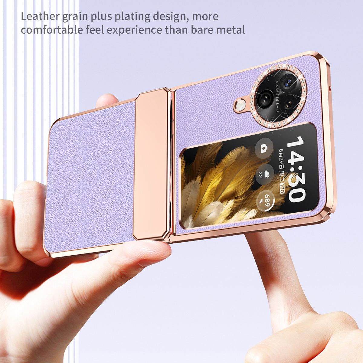For Oppo Find N3 Flip 5G Drop-proof PU Leather+PC Case Anti-fingerprint Electroplating Phone Cover