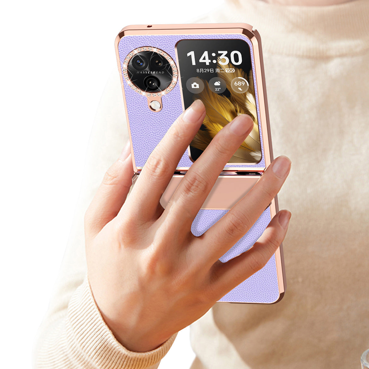 For Oppo Find N3 Flip 5G Drop-proof PU Leather+PC Case Anti-fingerprint Electroplating Phone Cover