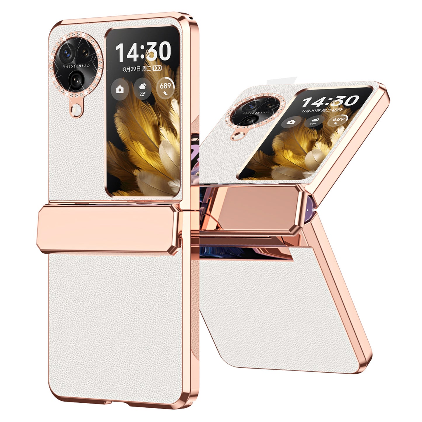 For Oppo Find N3 Flip 5G Drop-proof PU Leather+PC Case Anti-fingerprint Electroplating Phone Cover