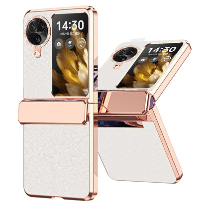 For Oppo Find N3 Flip 5G Drop-proof PU Leather+PC Case Anti-fingerprint Electroplating Phone Cover