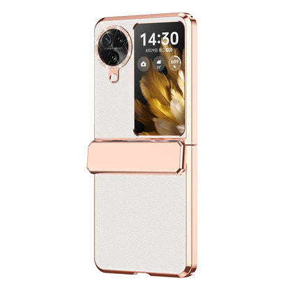 For Oppo Find N3 Flip 5G Drop-proof PU Leather+PC Case Anti-fingerprint Electroplating Phone Cover