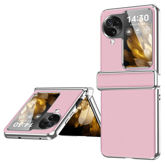 For Oppo Find N3 Flip 5G Hinge Design PU Leather Coated PC Case Electroplating Litchi Texture Phone Cover