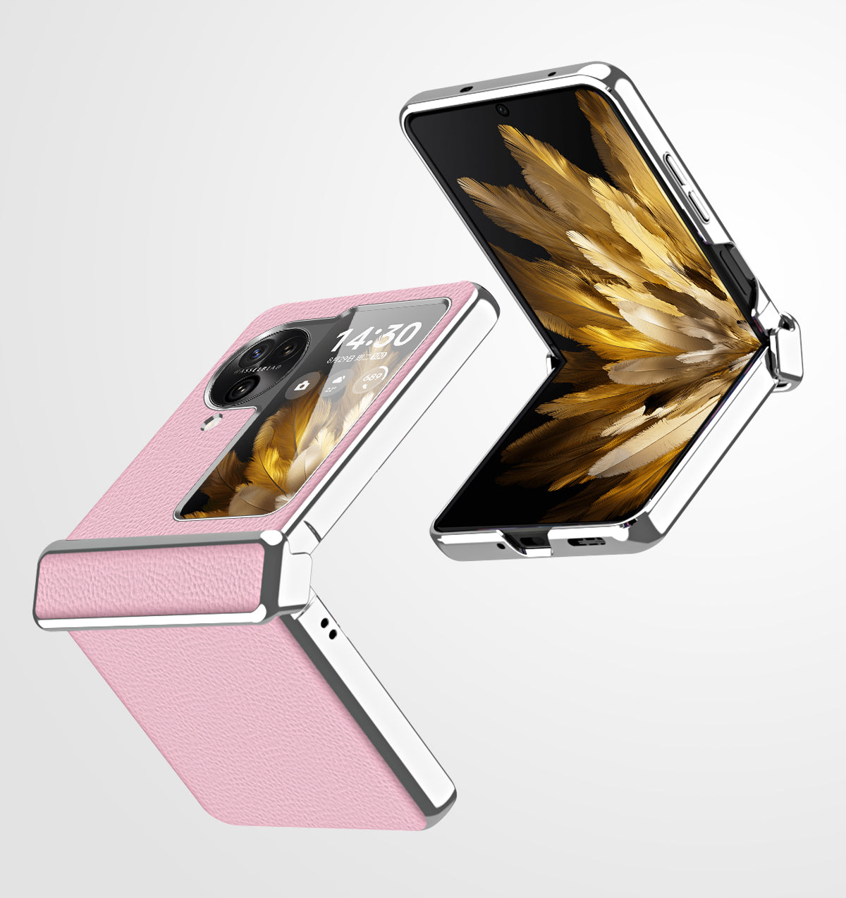 For Oppo Find N3 Flip 5G Hinge Design PU Leather Coated PC Case Electroplating Litchi Texture Phone Cover