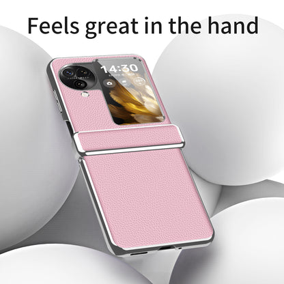 For Oppo Find N3 Flip 5G Hinge Design PU Leather Coated PC Case Electroplating Litchi Texture Phone Cover