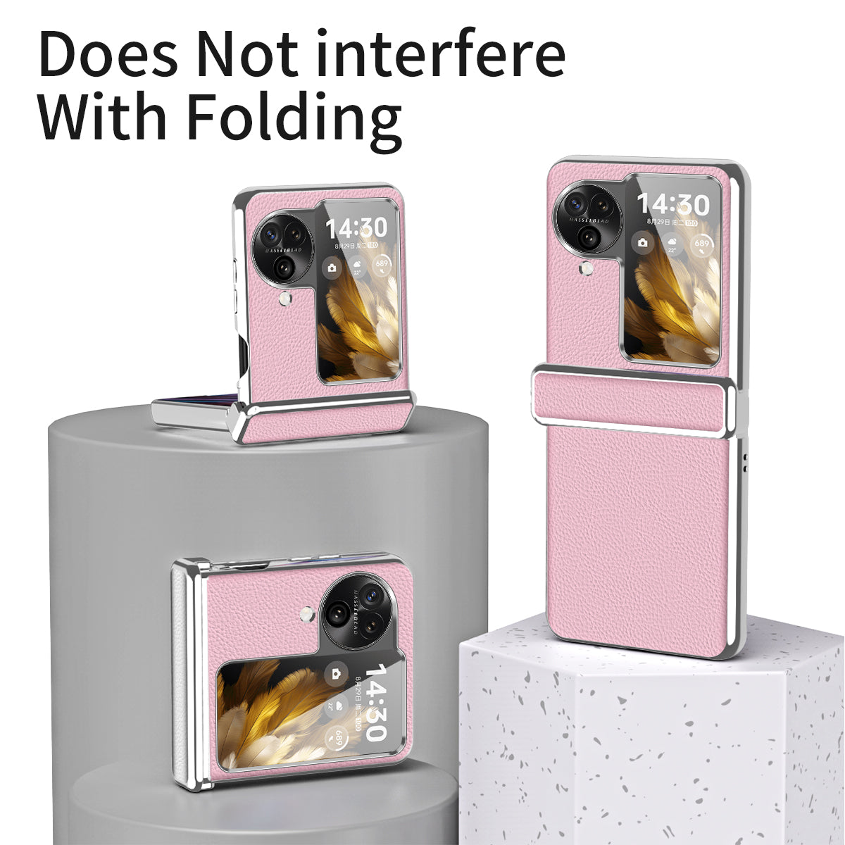 For Oppo Find N3 Flip 5G Hinge Design PU Leather Coated PC Case Electroplating Litchi Texture Phone Cover