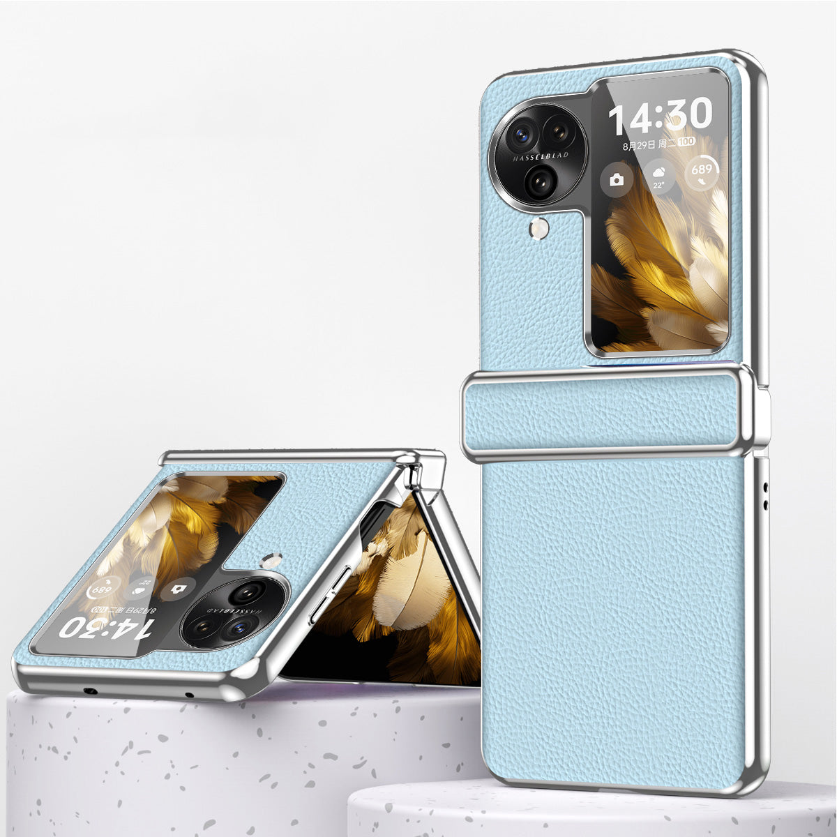 For Oppo Find N3 Flip 5G Hinge Design PU Leather Coated PC Case Electroplating Litchi Texture Phone Cover