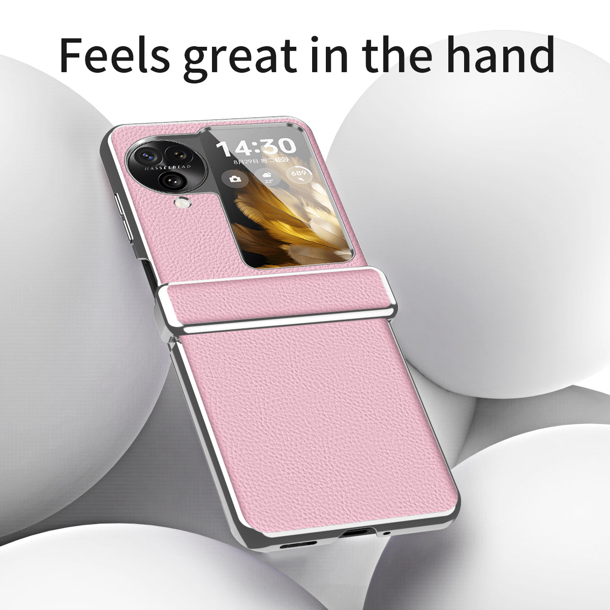 For Oppo Find N3 Flip 5G Hinge Design PU Leather Coated PC Case Electroplating Litchi Texture Phone Cover