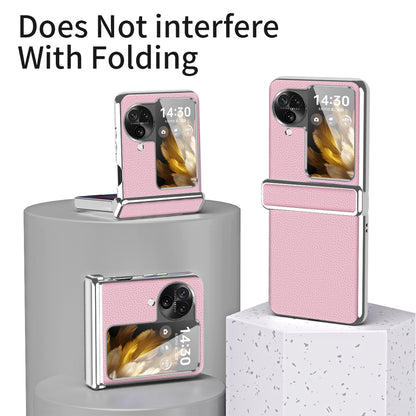 For Oppo Find N3 Flip 5G Hinge Design PU Leather Coated PC Case Electroplating Litchi Texture Phone Cover