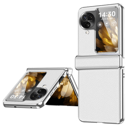 For Oppo Find N3 Flip 5G Hinge Design PU Leather Coated PC Case Electroplating Litchi Texture Phone Cover