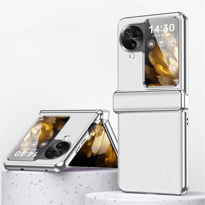 For Oppo Find N3 Flip 5G Hinge Design PU Leather Coated PC Case Electroplating Litchi Texture Phone Cover