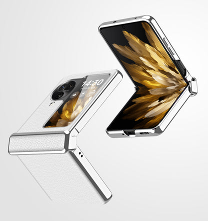 For Oppo Find N3 Flip 5G Hinge Design PU Leather Coated PC Case Electroplating Litchi Texture Phone Cover