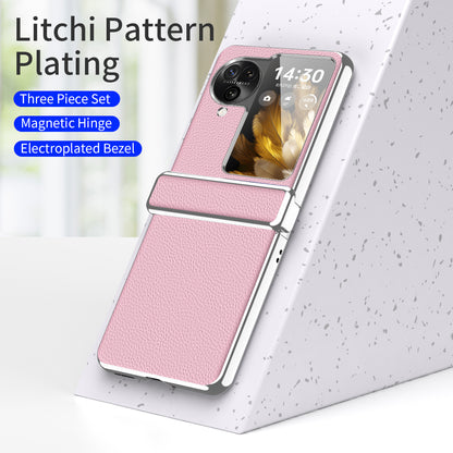 For Oppo Find N3 Flip 5G Hinge Design PU Leather Coated PC Case Electroplating Litchi Texture Phone Cover