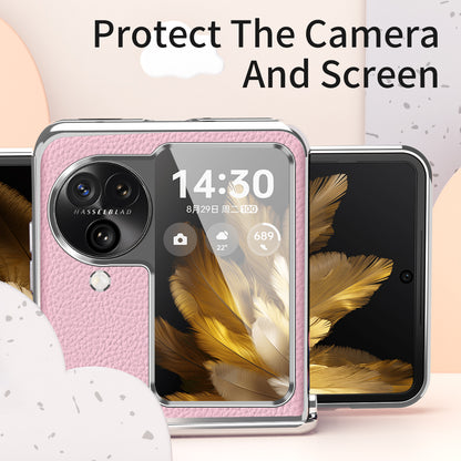 For Oppo Find N3 Flip 5G Hinge Design PU Leather Coated PC Case Electroplating Litchi Texture Phone Cover