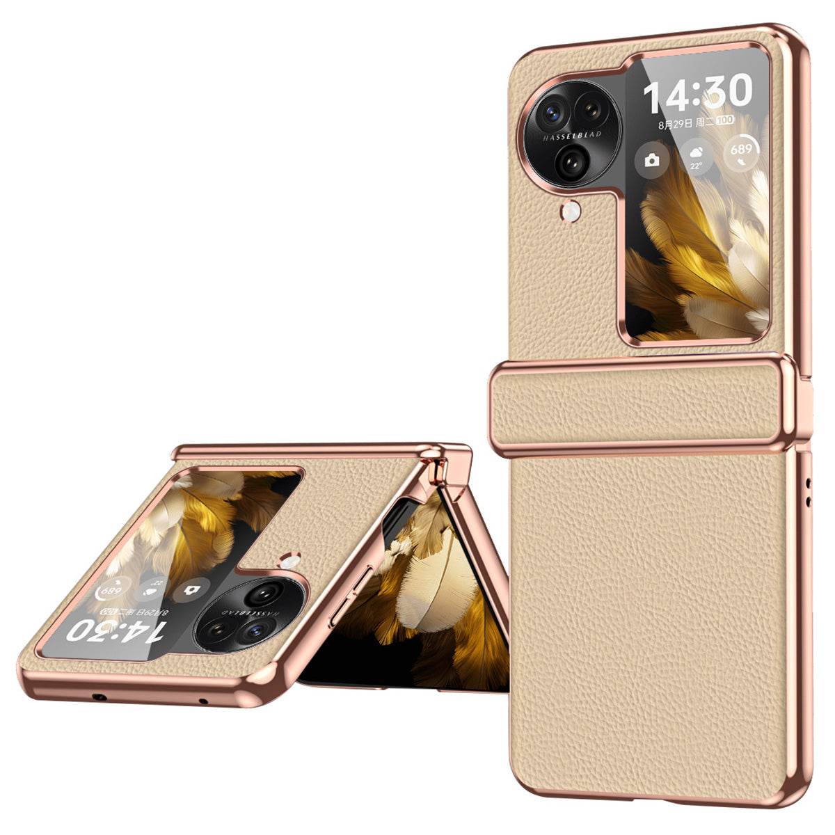 For Oppo Find N3 Flip 5G Hinge Design PU Leather Coated PC Case Electroplating Litchi Texture Phone Cover